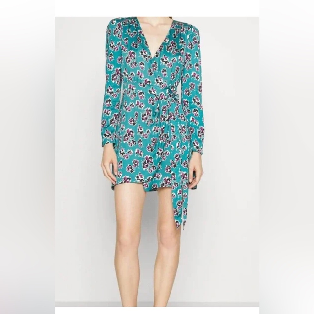 The Kooples “Rock Roses” Teal Floral Long Sleeve Dress